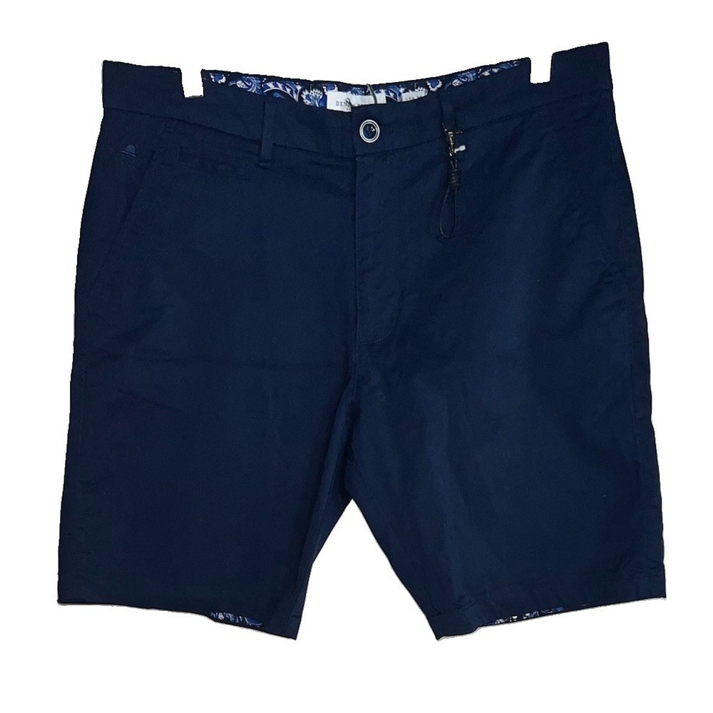 DENIM & FLOWER Men's  34 Cotton Stretch Casual 18 Inch Shorts Dark Blue  Logo